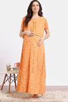 Coucou Maternity Woven Full Length Nightdress With Front Zipper And Discreet Feeding - Metalic Orange — thumbnail 2